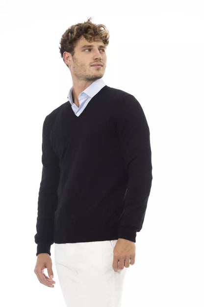 Alpha Studio Schwarzer Pullover aus Wolle für Männer