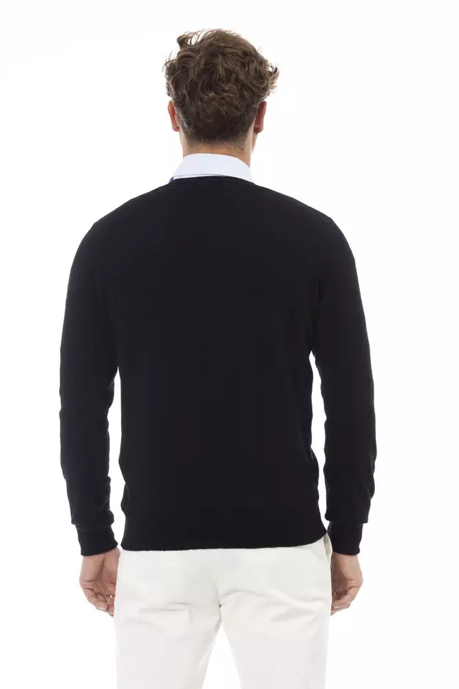 Alpha Studio Schwarzer Pullover aus Wolle für Männer