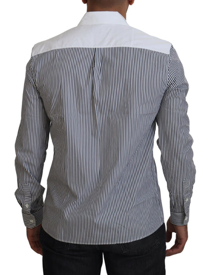 Dolce & Gabbana Grau-weiß gestreiftes Slim Fit Hemd