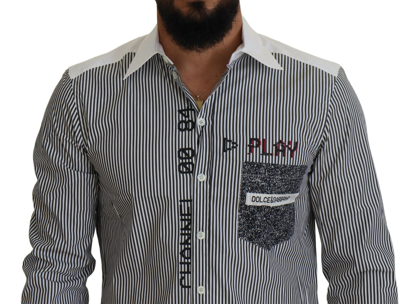 Dolce & Gabbana Grau-weiß gestreiftes Slim Fit Hemd