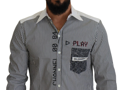Dolce & Gabbana Grau-weiß gestreiftes Slim Fit Hemd