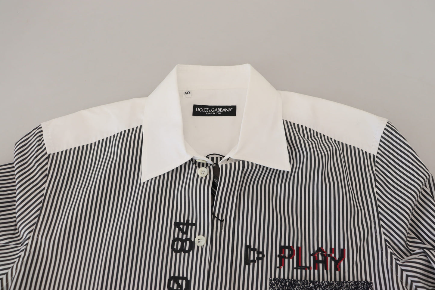 Dolce & Gabbana Grau-weiß gestreiftes Slim Fit Hemd