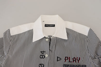 Dolce & Gabbana Grau-weiß gestreiftes Slim Fit Hemd