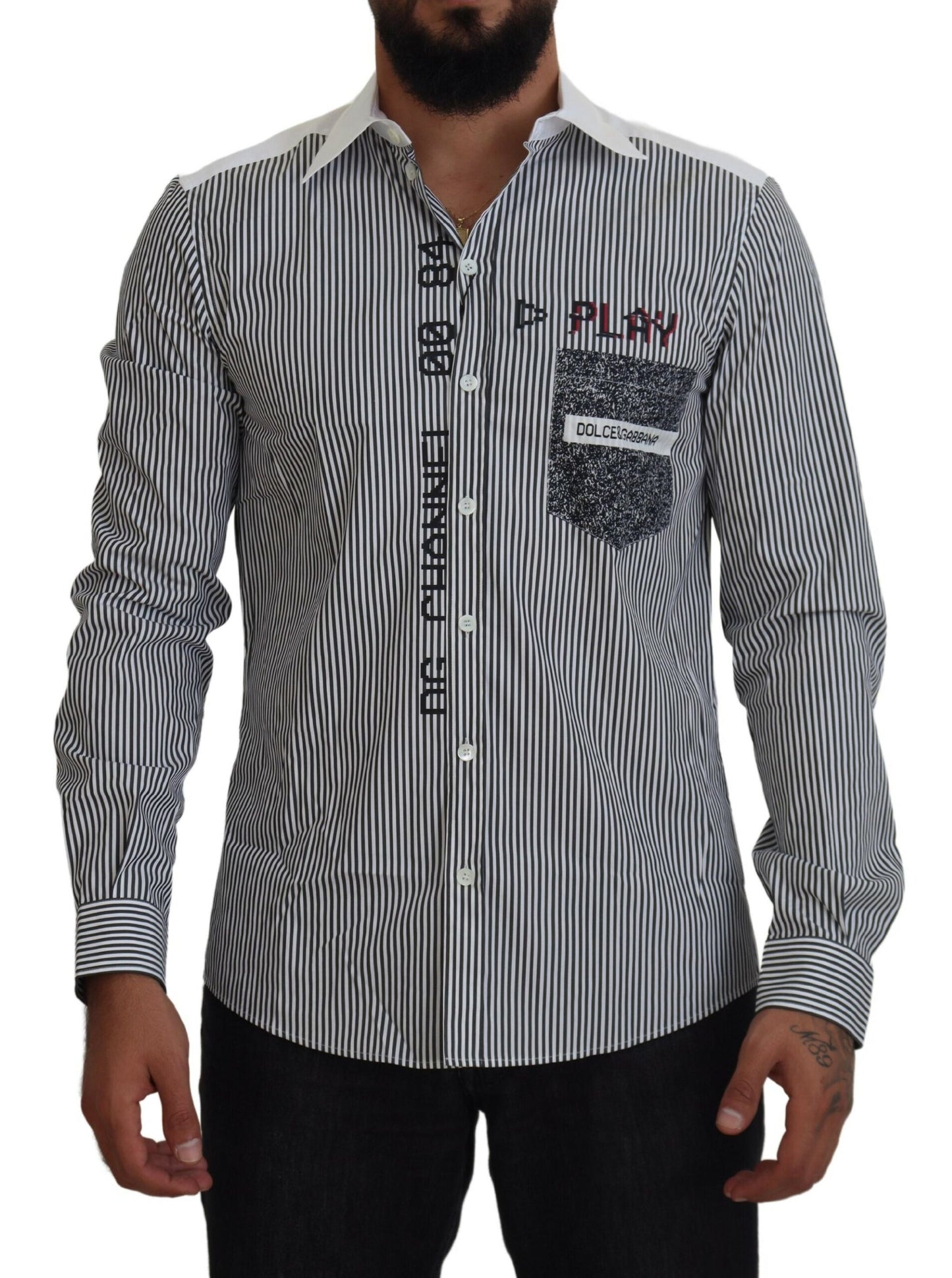 Dolce & Gabbana Grau-weiß gestreiftes Slim Fit Hemd