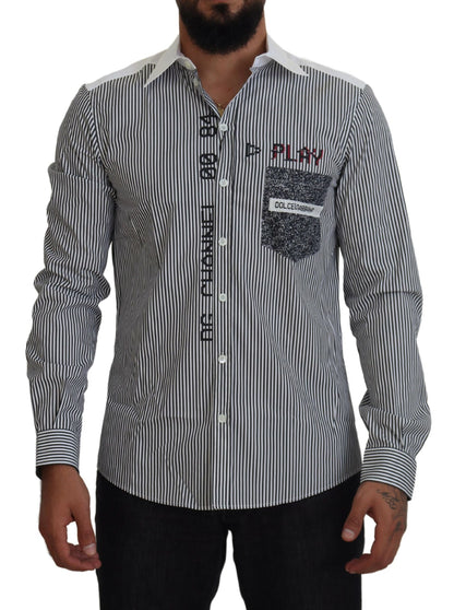 Dolce & Gabbana Grau-weiß gestreiftes Slim Fit Hemd
