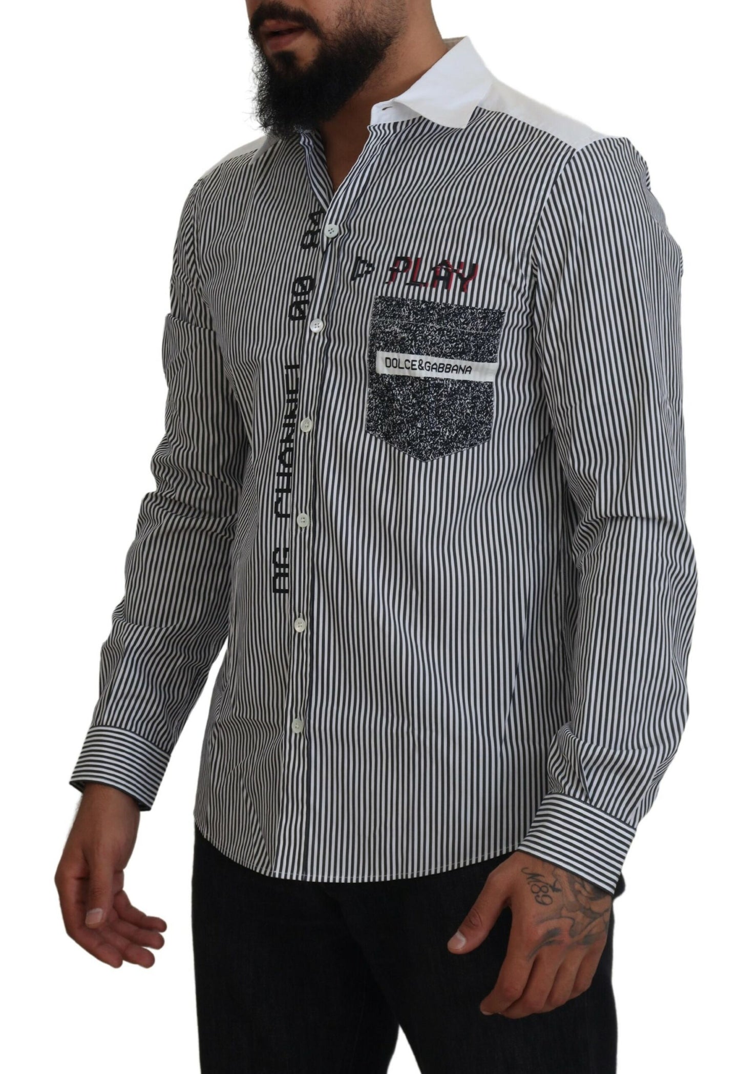 Dolce & Gabbana Grau-weiß gestreiftes Slim Fit Hemd