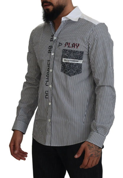 Dolce & Gabbana Grau-weiß gestreiftes Slim Fit Hemd