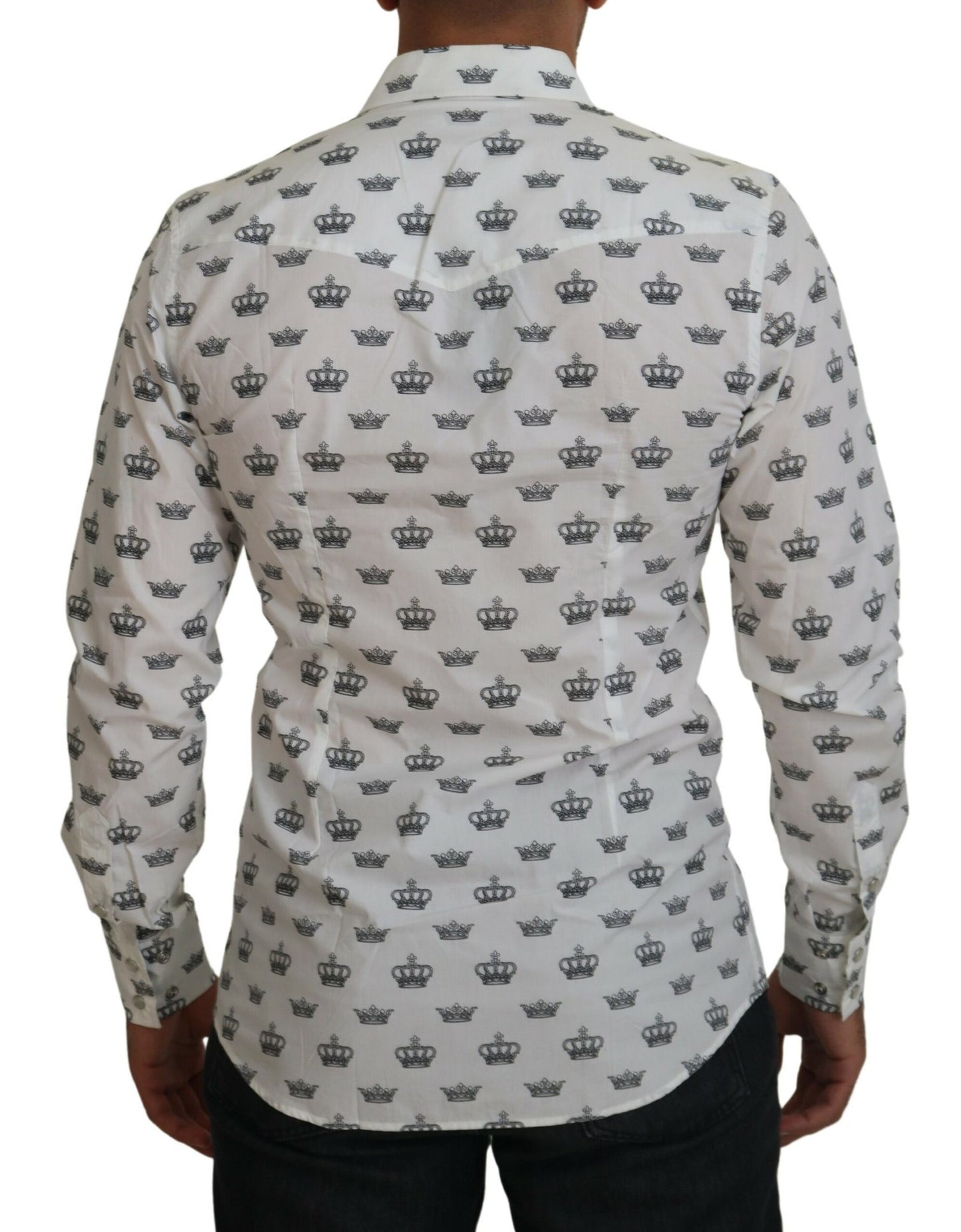 Dolce & Gabbana Weißes Crown Print Slim Fit Baumwollhemd
