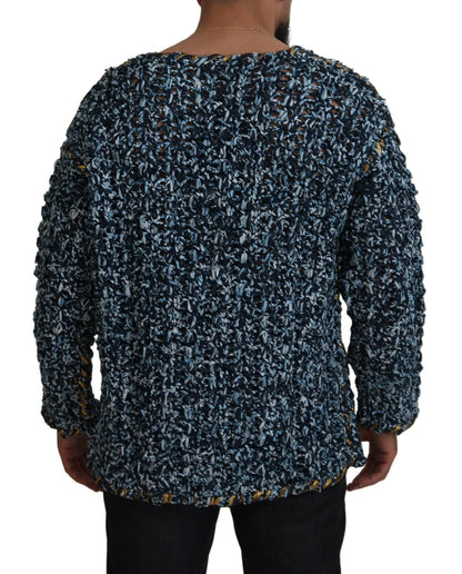Dolce & Gabbana Blaue Knopf-Strickjacke Fatto A Mano Pullover