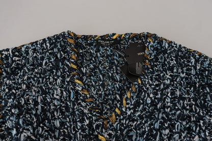 Dolce & Gabbana Blaue Knopf-Strickjacke Fatto A Mano Pullover