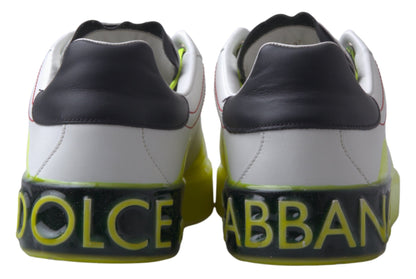 Dolce & Gabbana Weiß Gelb Portofino Leder Turnschuhe Schuhe