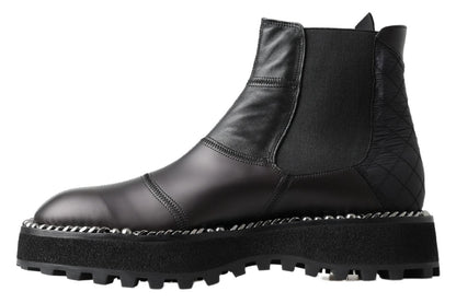 Dolce & Gabbana Schwarze Leder-Slipper mit Stretch-Stiefeln