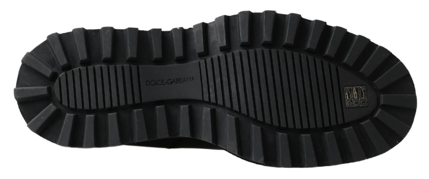 Dolce & Gabbana Schwarze Leder-Slipper mit Stretch-Stiefeln