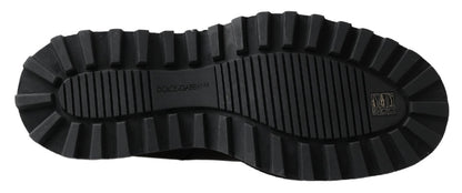 Dolce & Gabbana Schwarze Leder-Slipper mit Stretch-Stiefeln