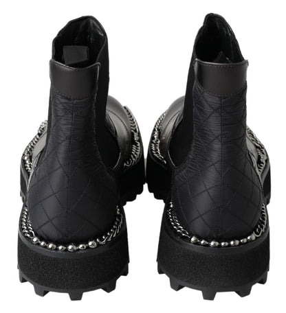 Dolce & Gabbana Schwarze Leder-Slipper mit Stretch-Stiefeln