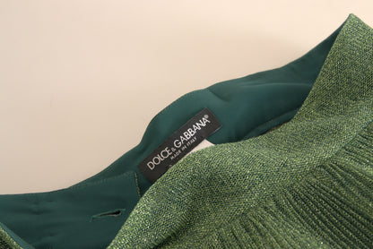 Dolce & Gabbana Grüner Metallic-Faltenrock mit hoher Taille und Faltenwurf