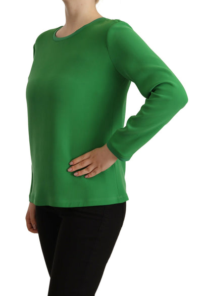 Armani Grüner Seidenpullover mit langen Ärmeln und Rundhalsausschnitt