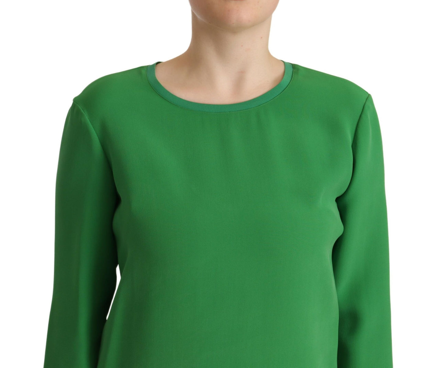 Armani Grüner Seidenpullover mit langen Ärmeln und Rundhalsausschnitt