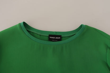 Armani Grüner Seidenpullover mit langen Ärmeln und Rundhalsausschnitt