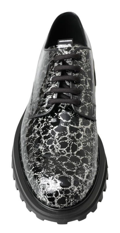 Dolce & Gabbana Schwarz Weiß Derby Lackleder Schuhe
