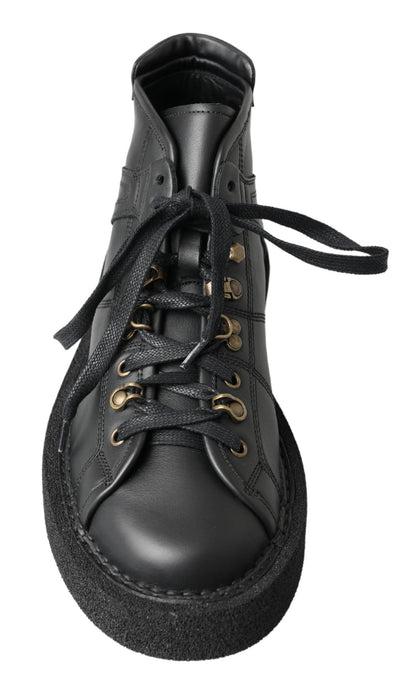 Dolce & Gabbana Schwarze Leder-Slipper mit Stretch-Stiefeln
