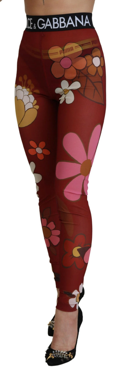Dolce &amp; Gabbana Red floral high waist leggings