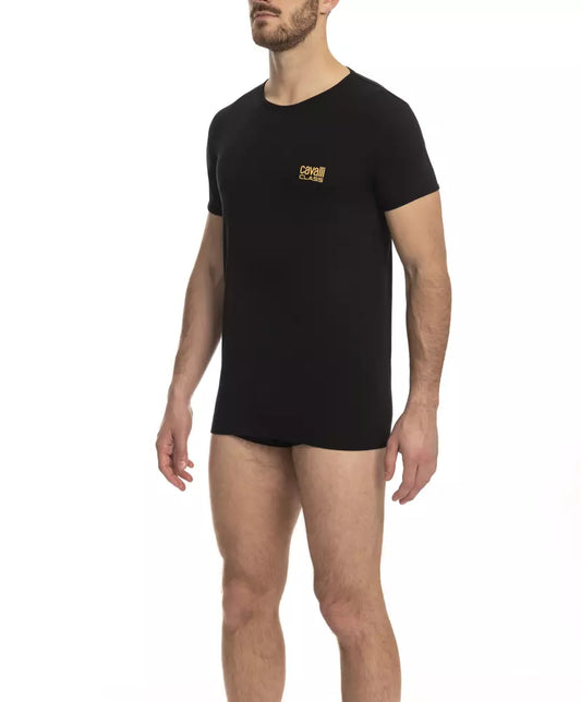 Cavalli Class Schwarzes Baumwoll-T-Shirt für Männer