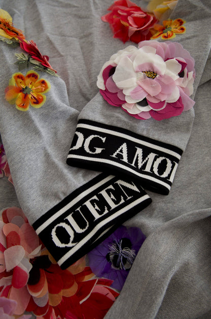Dolce & Gabbana Grauer DG Amore Queen Pullover mit Blumenmuster