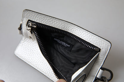 Dolce & Gabbana Weißes Leder Lanyard Logo Kartenhalter Männer Brieftasche