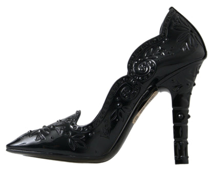 Dolce & Gabbana Schwarz CINDERELLA Floral Crystal Heels Schuhe