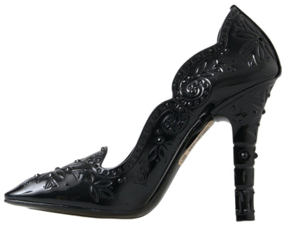 Dolce & Gabbana Schwarz CINDERELLA Floral Crystal Heels Schuhe
