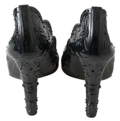 Dolce & Gabbana Schwarz CINDERELLA Floral Crystal Heels Schuhe