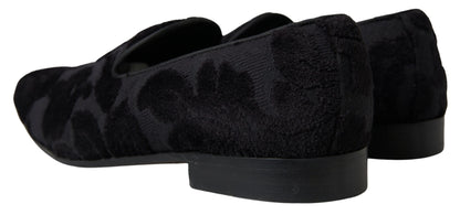 Dolce & Gabbana Schwarzer Brokat Loafers Formelle Schuhe