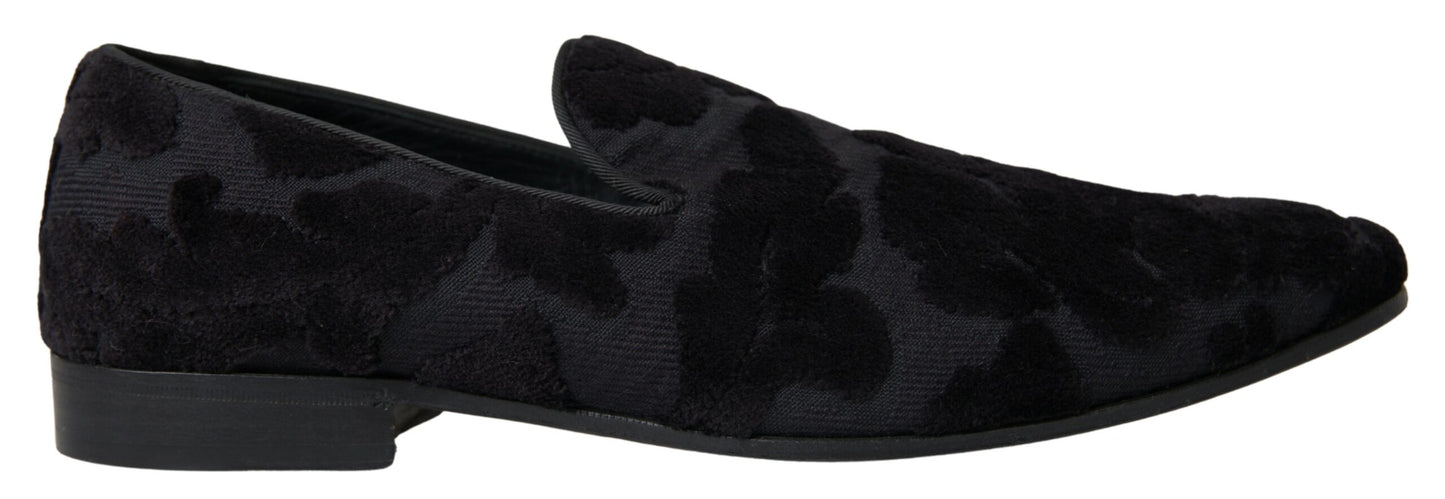 Dolce & Gabbana Schwarzer Brokat Loafers Formelle Schuhe