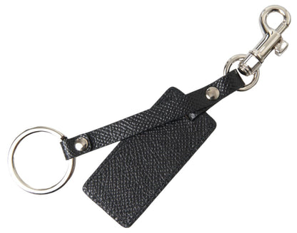 Dolce & Gabbana Schwarzes DG Logo Leder Silber Metall Schlüsselanhänger