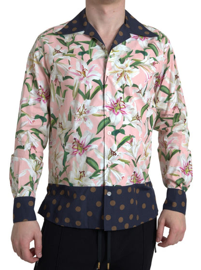 Dolce & Gabbana Baumwoll-Polka Dot Lily Print Hemd mit Kragen