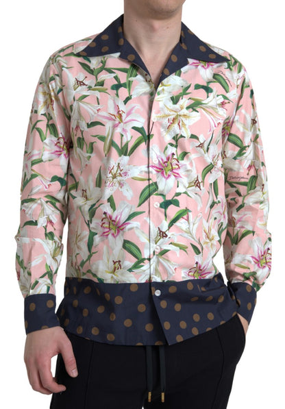 Dolce & Gabbana Baumwoll-Polka Dot Lily Print Hemd mit Kragen