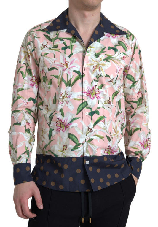 Dolce & Gabbana Baumwoll-Polka Dot Lily Print Hemd mit Kragen