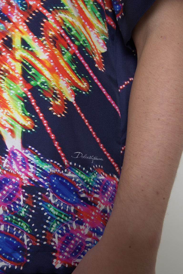 Dolce & Gabbana Multicolor Luminarie Print Herren Hemd Seide