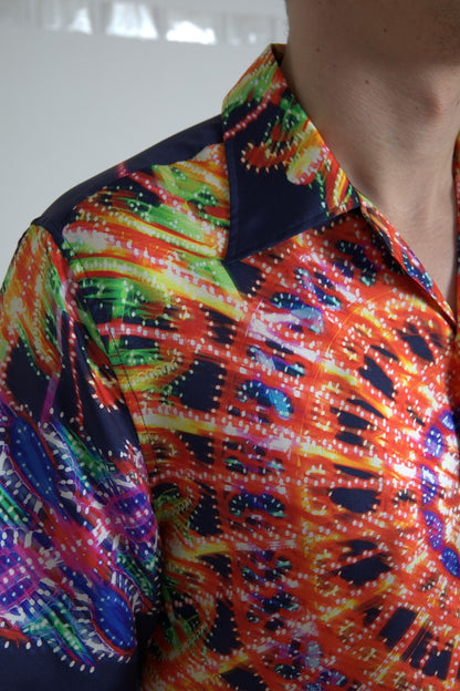 Dolce & Gabbana Multicolor Luminarie Print Herren Hemd Seide