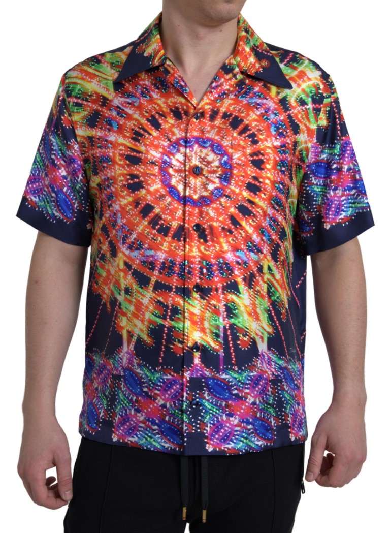Dolce & Gabbana Multicolor Luminarie Print Herren Hemd Seide