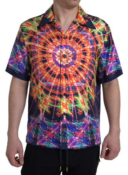 Dolce & Gabbana Multicolor Luminarie Print Herren Hemd Seide