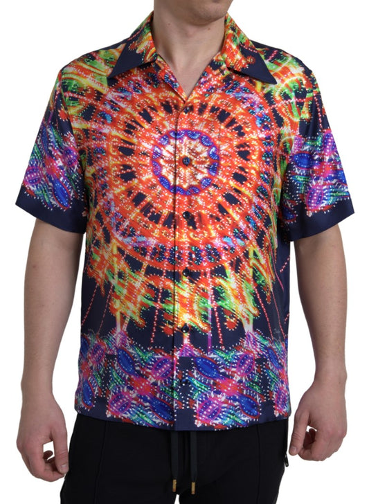 Dolce & Gabbana Multicolor Luminarie Print Herren Hemd Seide