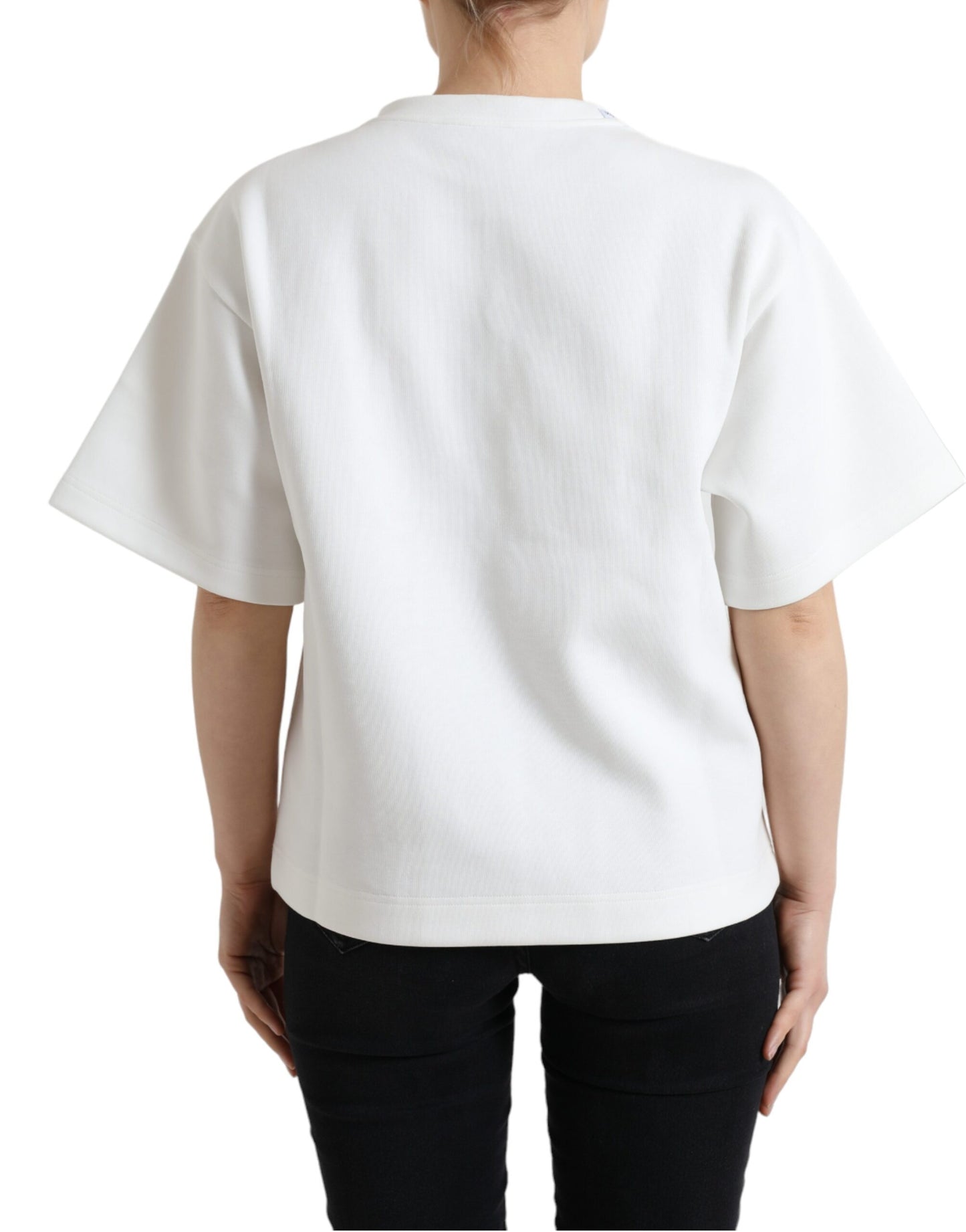 Dolce & Gabbana T-shirt Weiß Baumwolle Stretch Schwarz HOT Crystal