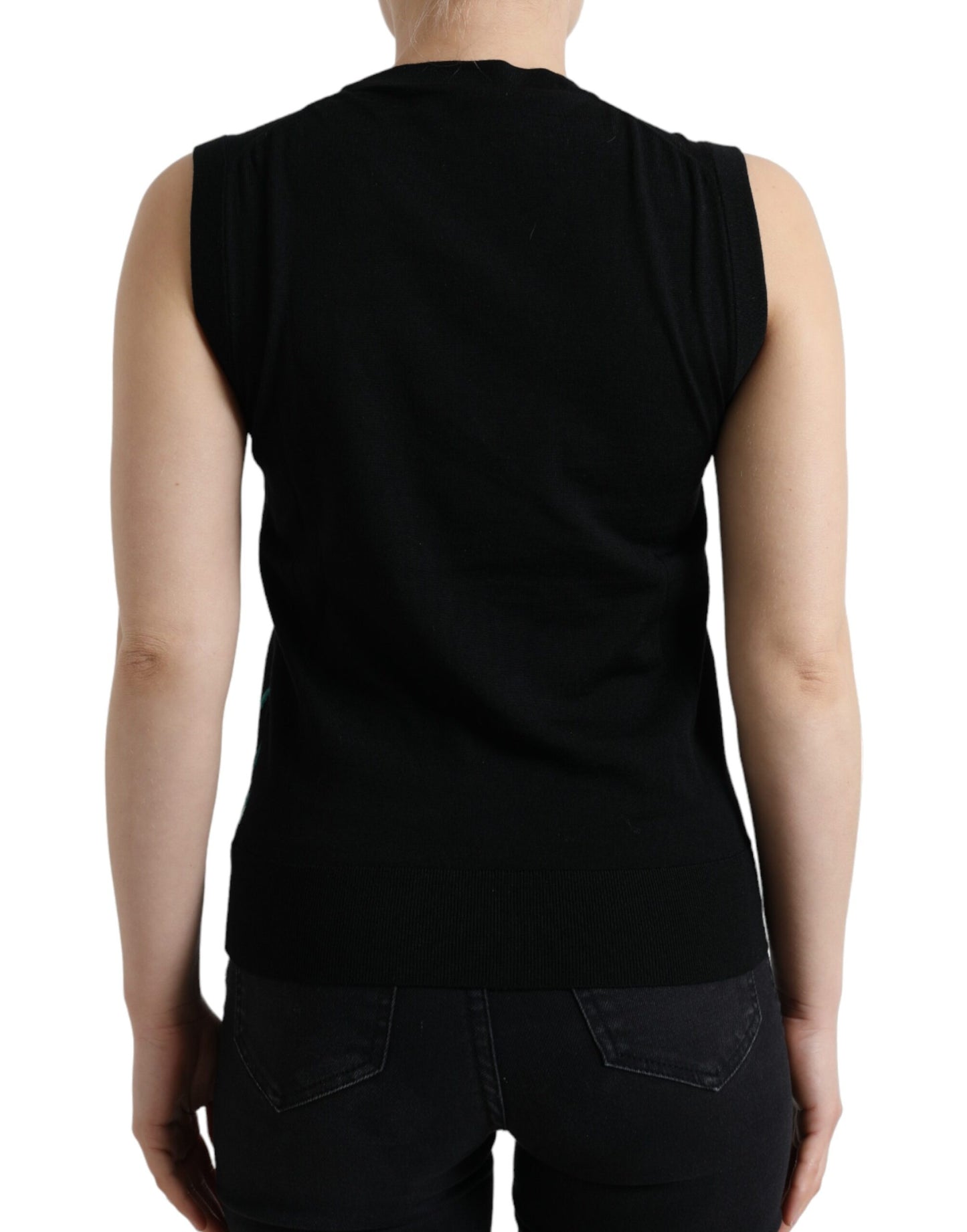 Dolce & Gabbana Schwarzer Vogel Wolle stricken ärmelloses Tank-T-Shirt