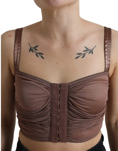 Dolce & Gabbana Braunes Viskose Bustier Ärmelloses Cropped Top