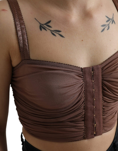 Dolce & Gabbana Braunes Viskose Bustier Ärmelloses Cropped Top