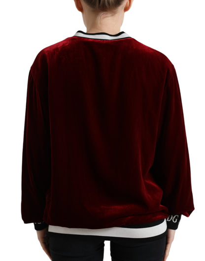 Dolce & Gabbana Bordeauxfarbener Pullover mit Rundhalsausschnitt aus Samt