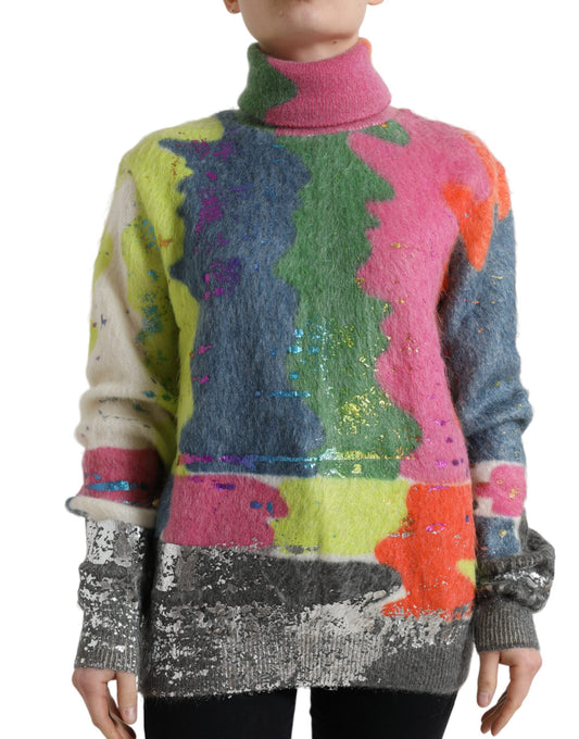 Dolce &amp; Gabbana Multicolor Mohair Turtleneck Sweater with Stripes