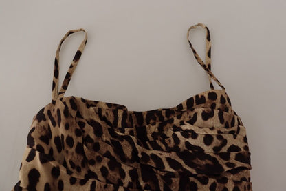 Dolce & Gabbana Braunes Midikleid mit Leopardenmuster und Rüschen